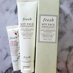 FRESH SOY FACE EXFOLIANT with Trial size SUGAR STRAWBERRY EXFOLIATING FACE WASH